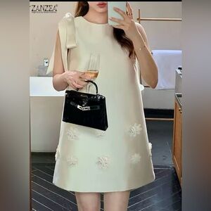 Zanzea Women's Cream Sleeveless Dress